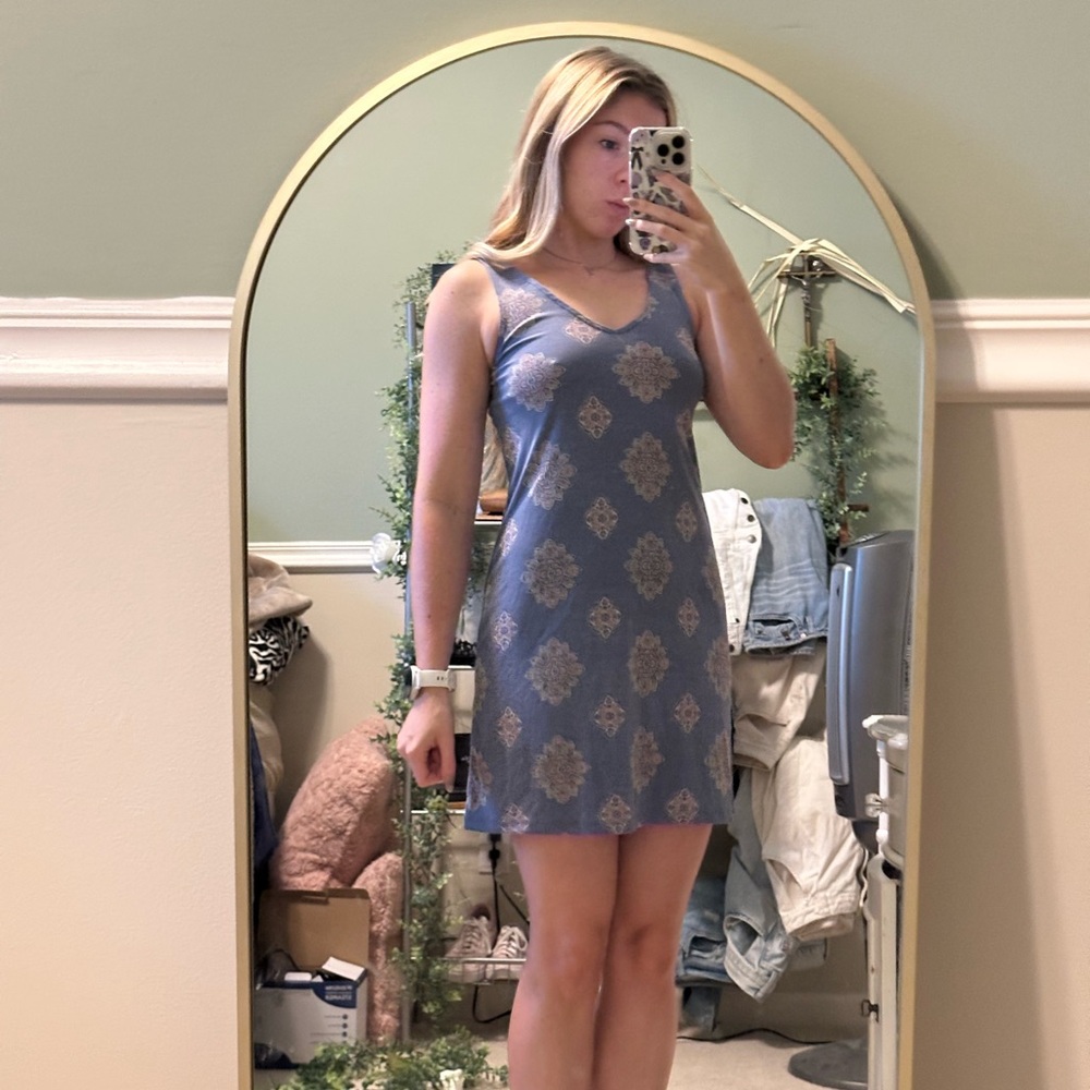 Blue Patterned Sleeveless Dress